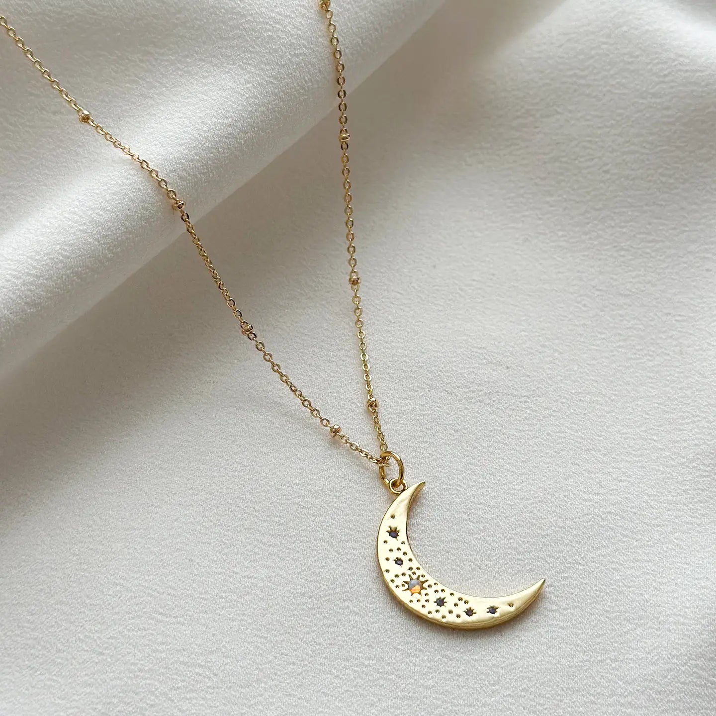 Gold Plated Opal Moon Necklace