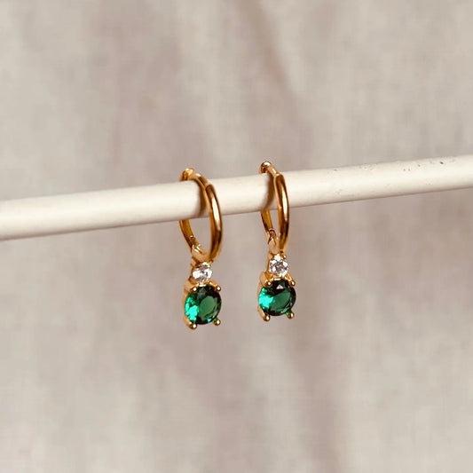Green Diamanté Huggie Hoops Earrings