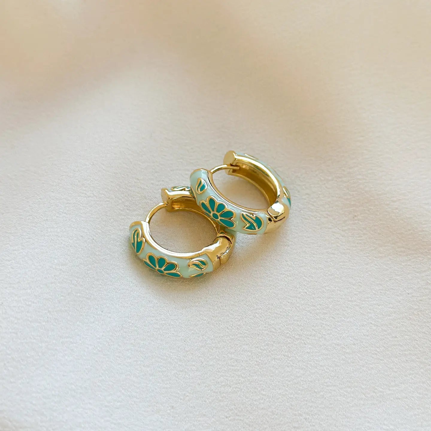 Mint Floral Hoop Earrings