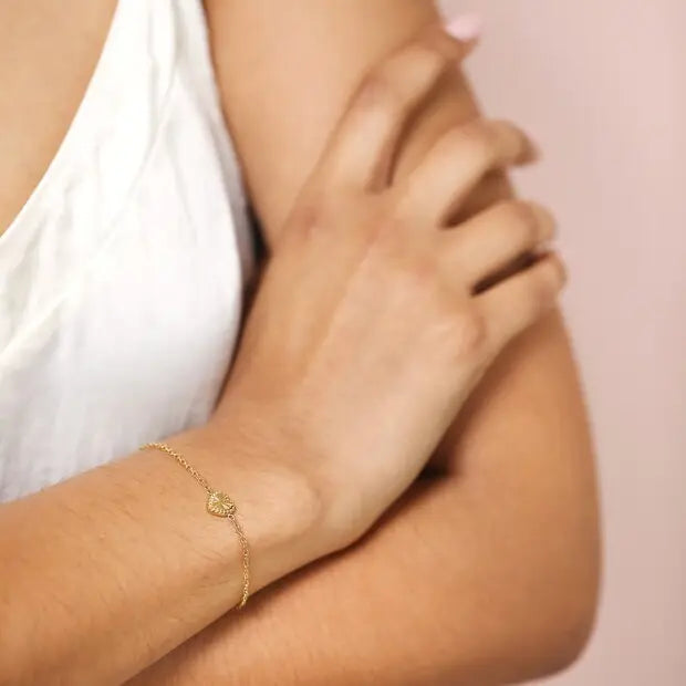 Gold Stainless Steel Tiny Antiqued Heart Bracelet