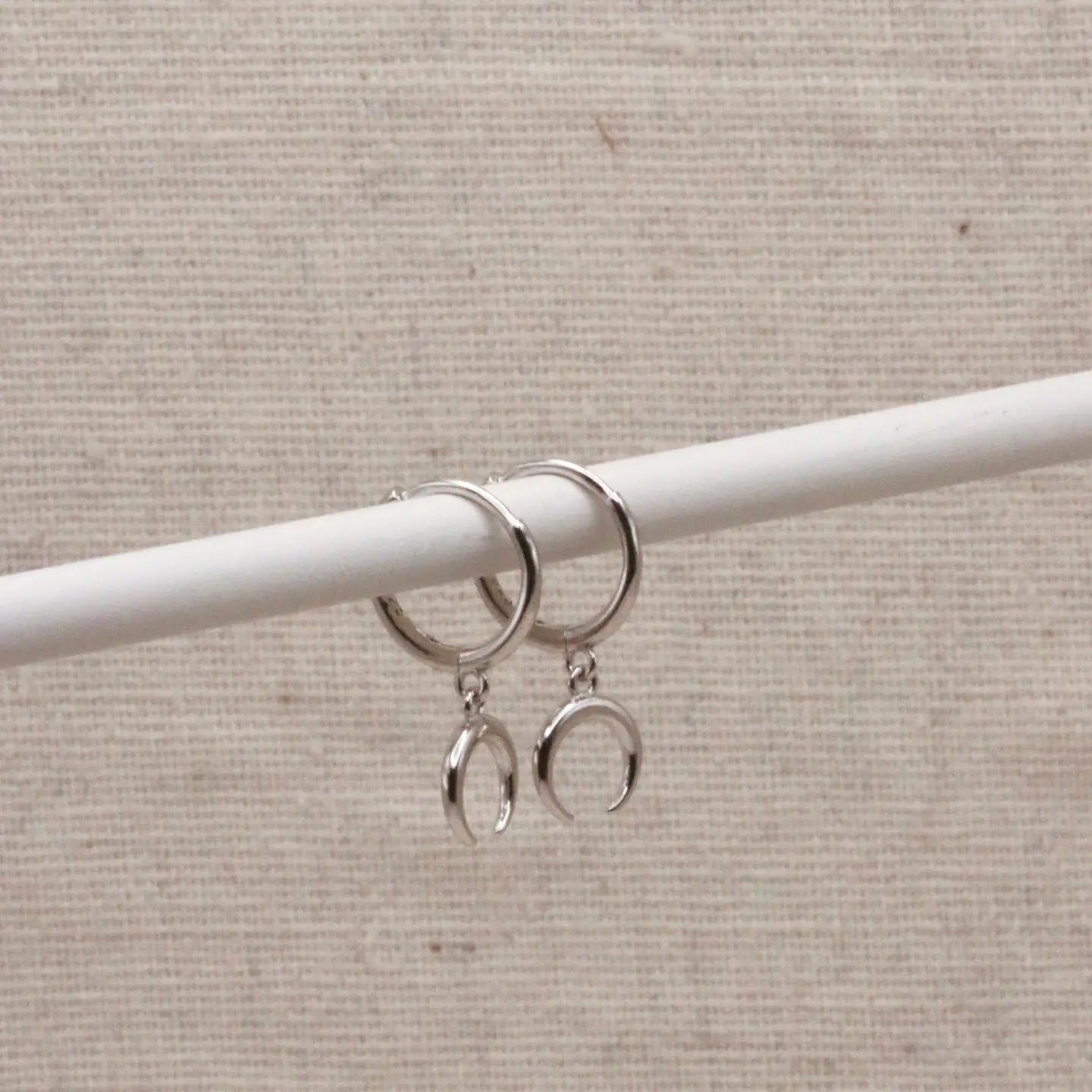 Silver Horn Crescent Hoops Earrings