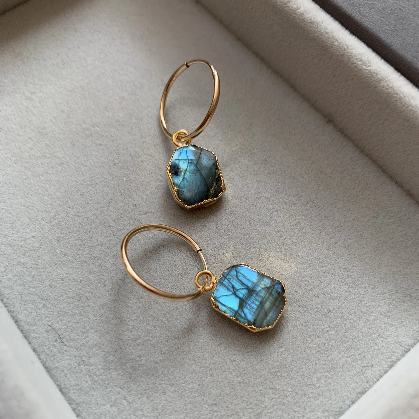 Labradorite Gem Hoop Earrings