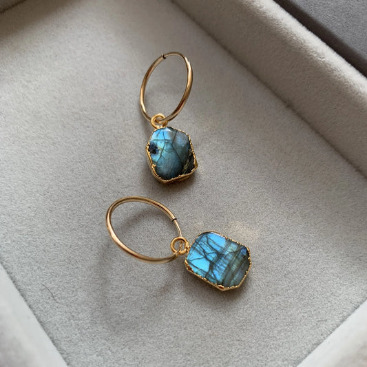 Labradorite Gem Hoop Earrings