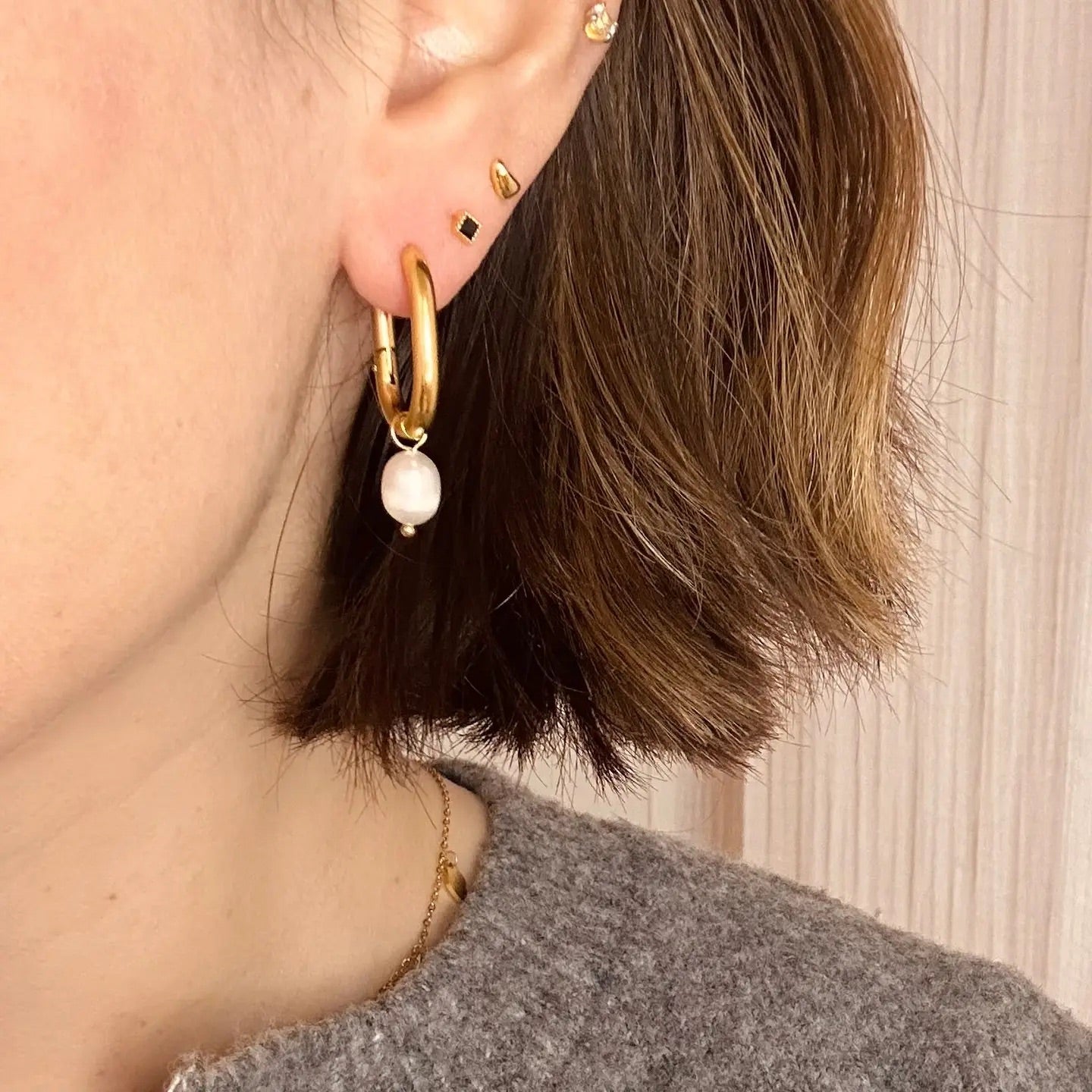 Pearl Drop Hoops Earrings