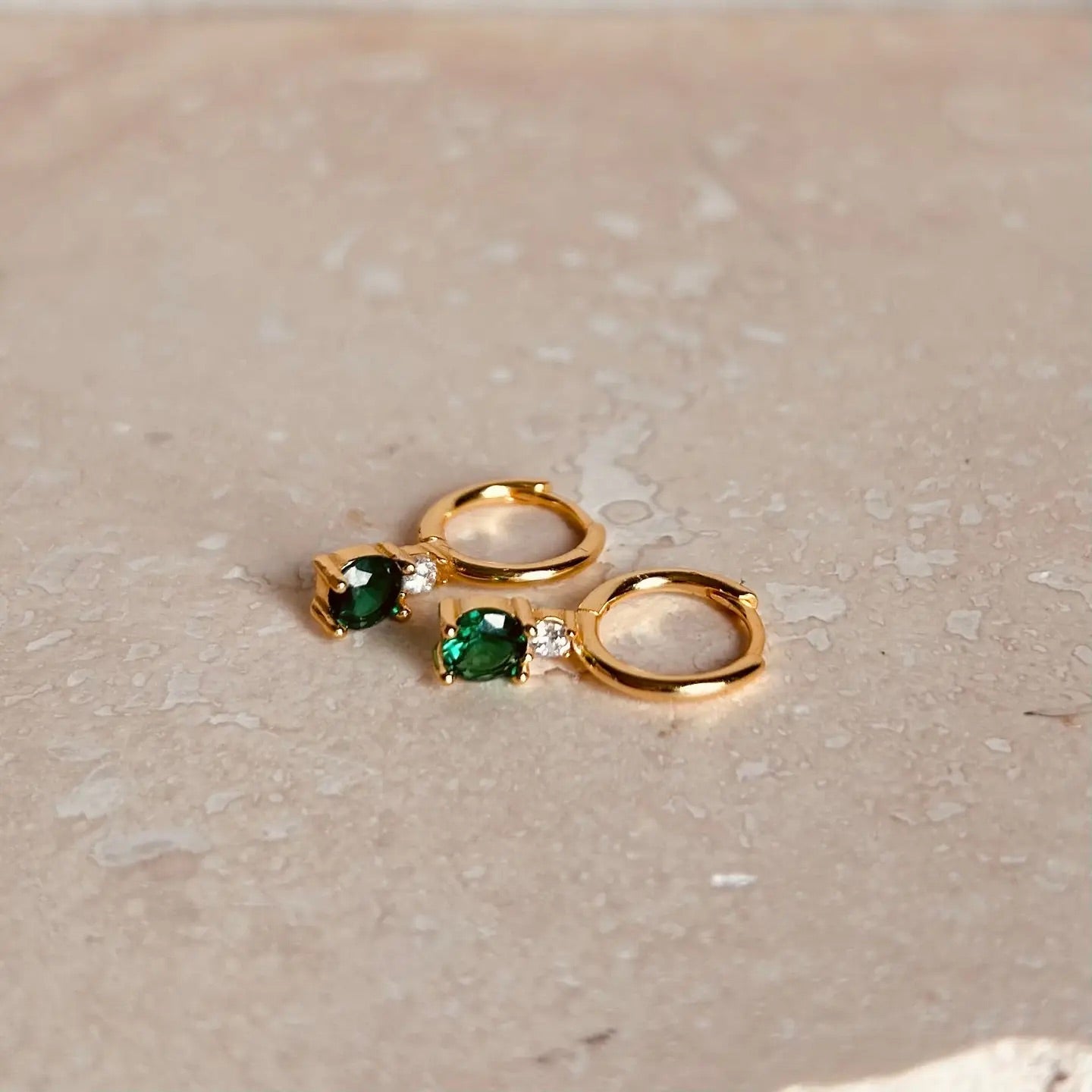 Green Diamanté Huggie Hoops Earrings