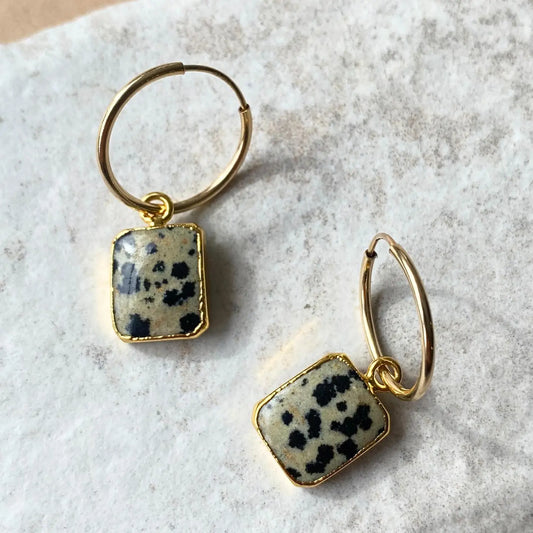 Dalmatian Gem Slice Hoop Earrings