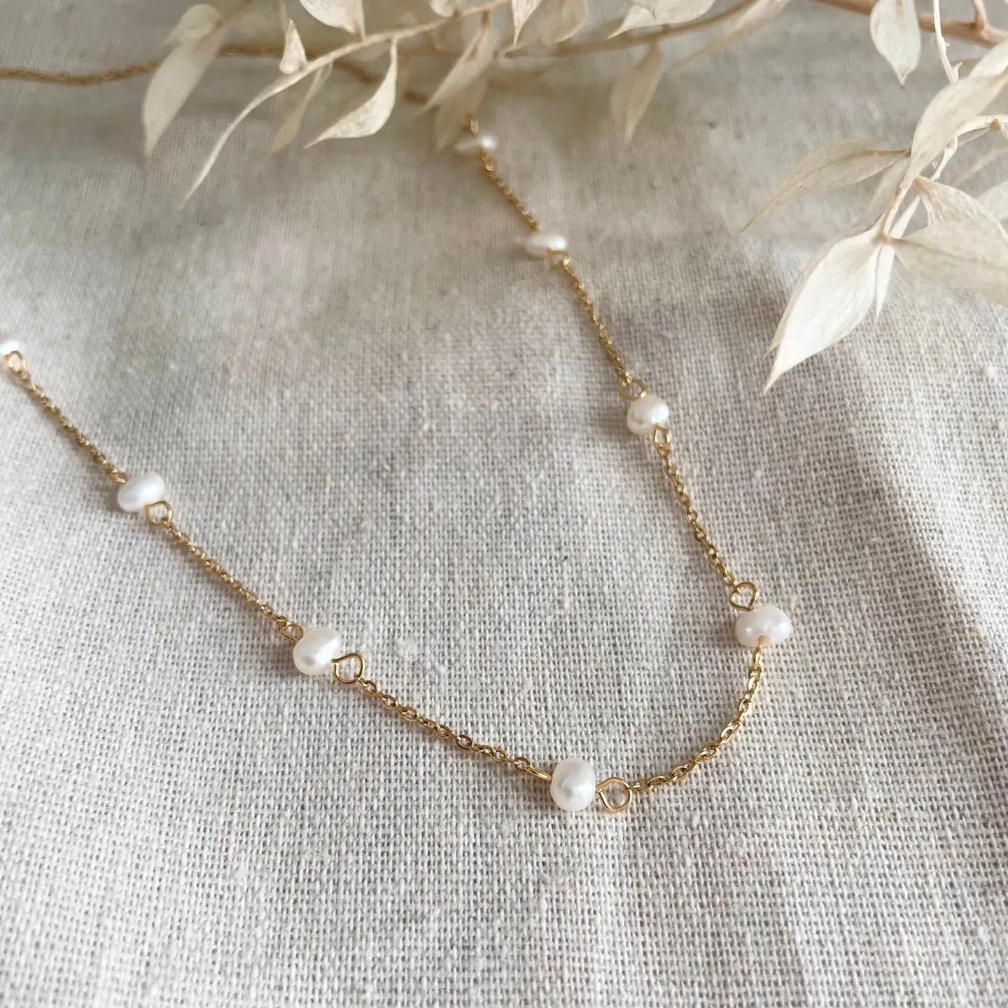 Gold Pearl Chain Necklace