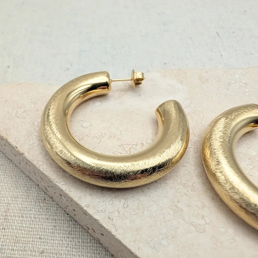 Large Gold Brushed Hoops Earrings