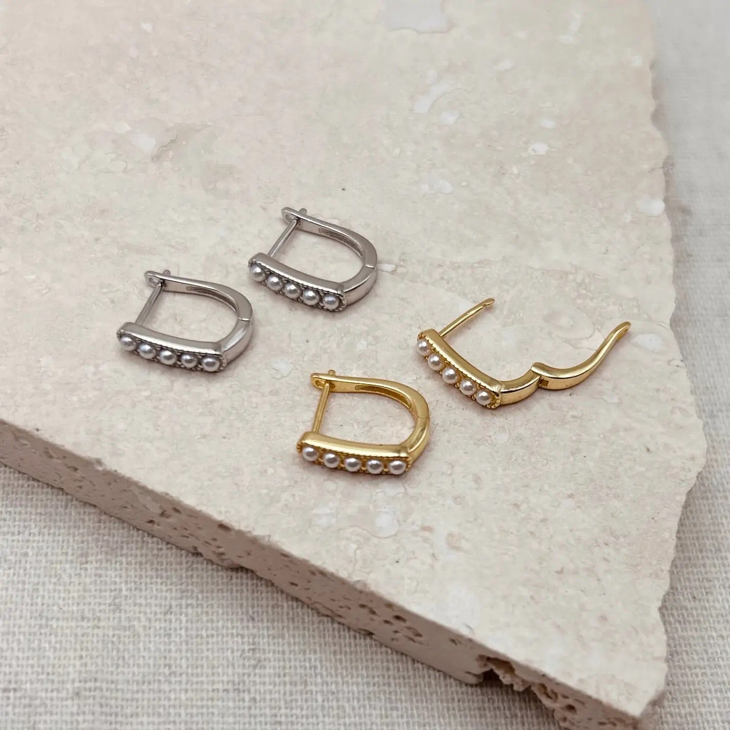 Pearl Huggie Hoops Earrings