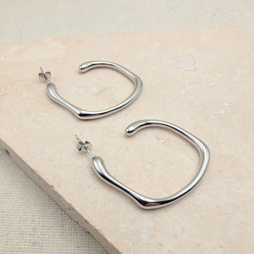 Silver Molten Hoops Earrings
