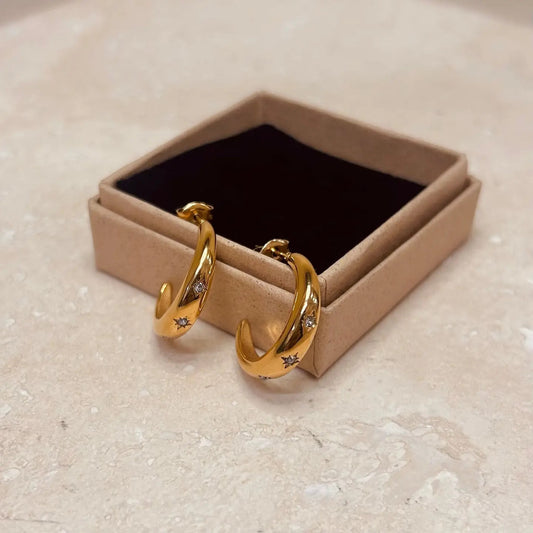 Embossed Star Hoops Earrings