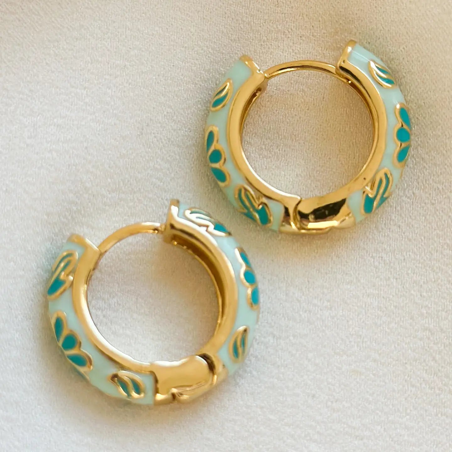Mint Floral Hoop Earrings