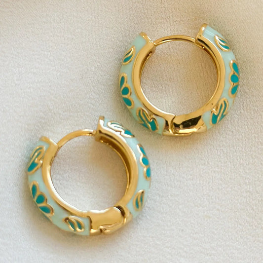 Mint Floral Hoop Earrings
