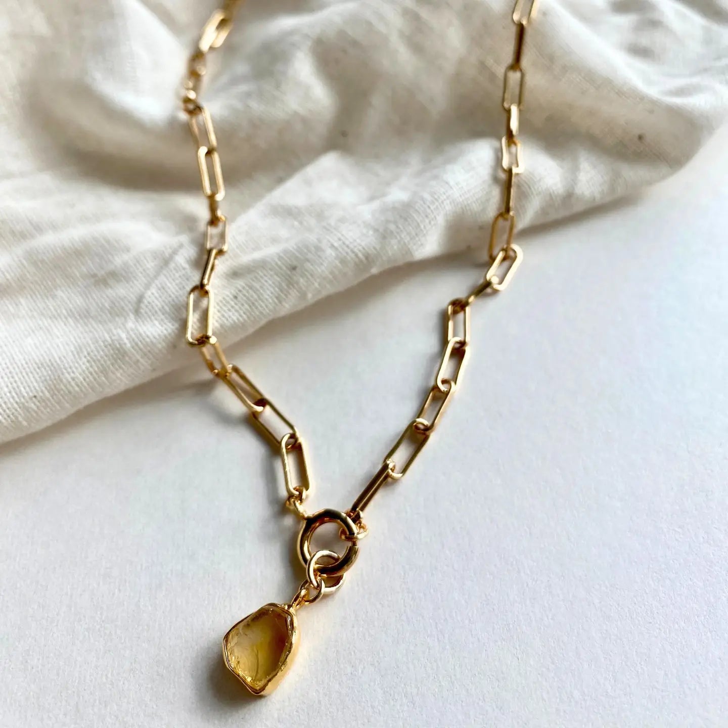Citrine Gem Chunky Chain Necklace