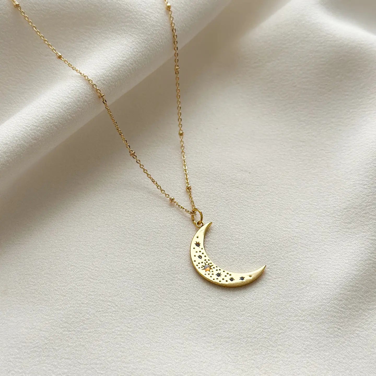 Gold Plated Opal Moon Necklace