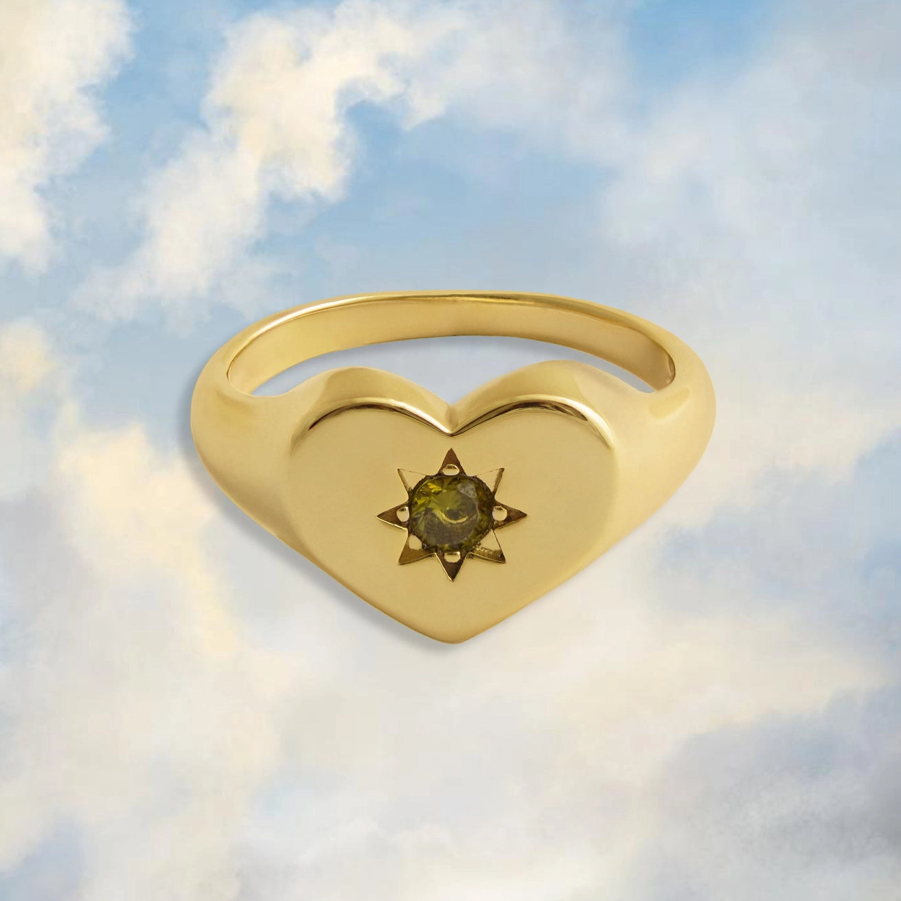 Peridot Heart Signet Ring