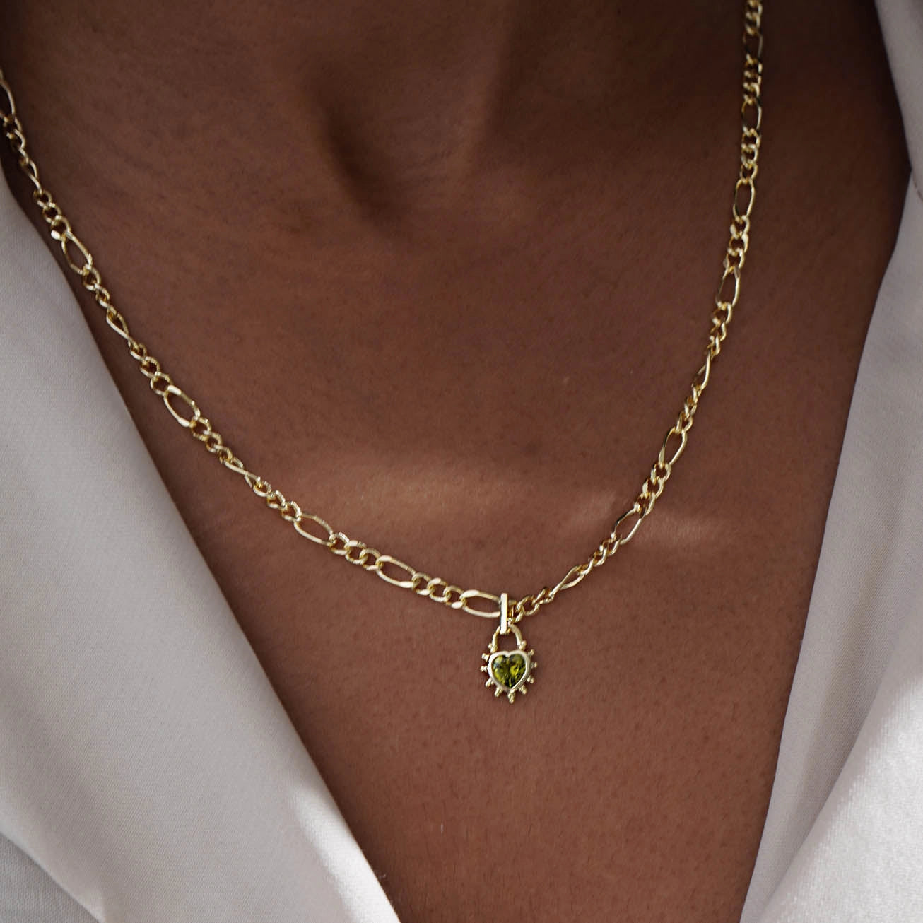 Peridot Heart Chunky Figaro Necklace